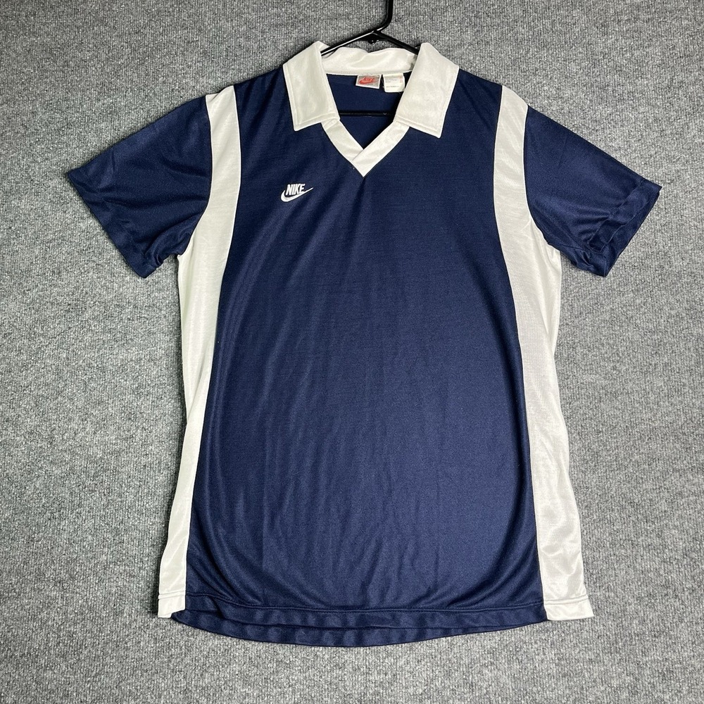 Vintage Nike Soccer Jersey XL Navy Blue Retro Athletic V-neck Short Sleeve